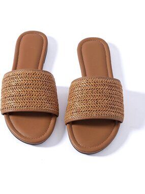 🆕Women's Dark Brown Flat Sandals Braided Leather Nude Summer Dressy Fashion